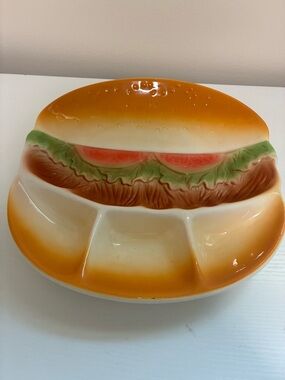 Novelty Hamburger Divided ceramic Serving Platter - Orange and White